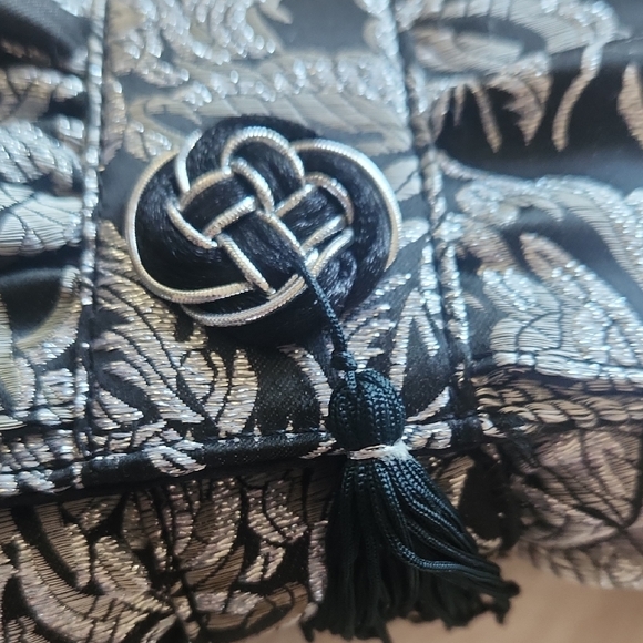 White House Black Market Black and Silver Floral Clutch - Picture 3 of 8